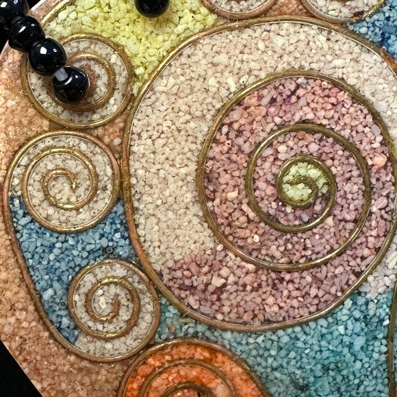 Unique Maximalism Chunky Artisan Beaded Necklace with Swirl Pendant Boho Tribal - Picture 4 of 9